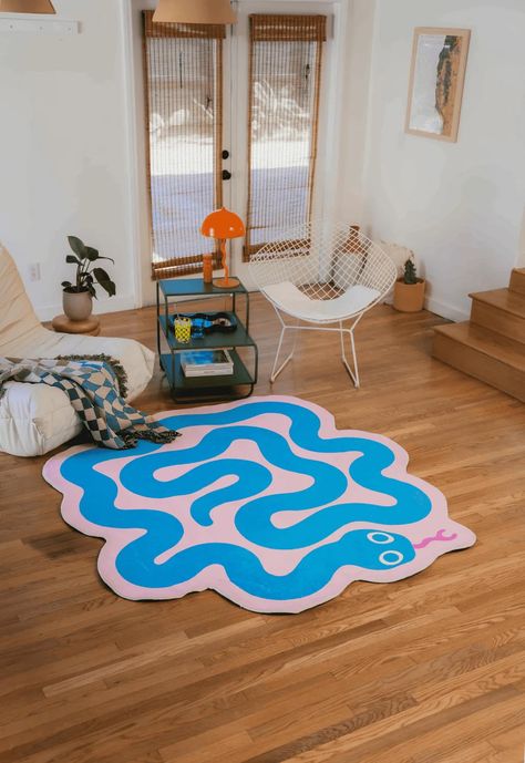 LanySpace Spiral Snake Design Rug – Lany Space Spiral Snake, Funky Bathroom, Funky Rugs, Vibrant Rugs, Whimsical Wonderland, Tufted Ottoman, Snake Patterns, Snake Design, First Apartment