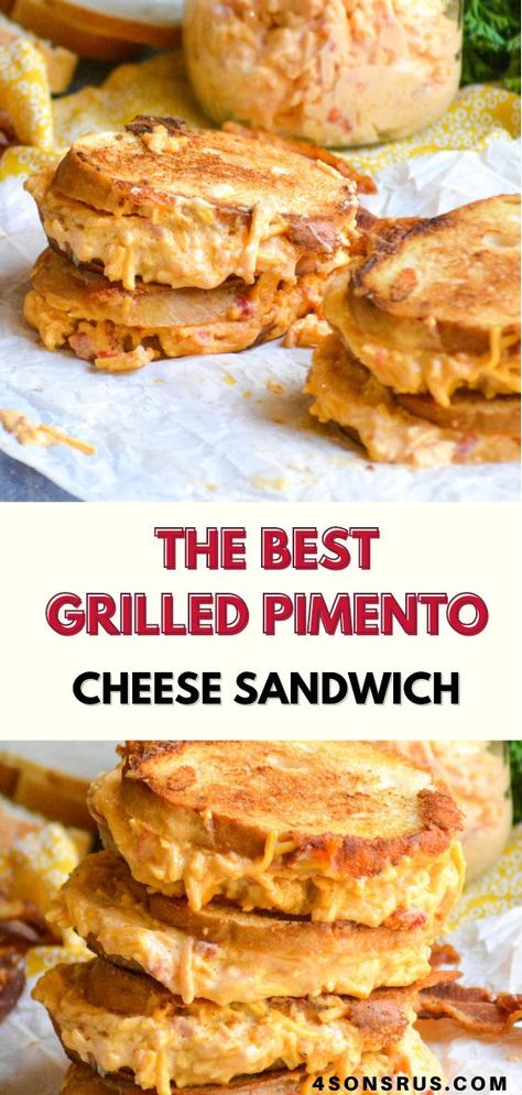 Homemade pimento cheese is so easy to whip together, it makes enjoying an ooey, gooey grilled pimento cheese sandwich a breeze. Lunch or dinner time, when the craving hits- a good grilled cheese always hits the spot. Skip the traditional sliced cheese and spring for a savory pimento cheese filling instead to really take your grilled cheese to the next level. #sandwich #grilledcheese #recipe Things To Do With Pimento Cheese, Ham And Pimento Cheese Sandwiches, What To Do With Pimento Cheese, Grilled Pimento Cheese Sandwich Bacon, Pimento Cheese Grilled Cheese Sandwiches, Grilled Pimento Cheese Sandwich Southern Living, Pimento Cheese Croissant, Pimiento Cheese Sandwich, Pimento Grilled Cheese Sandwich