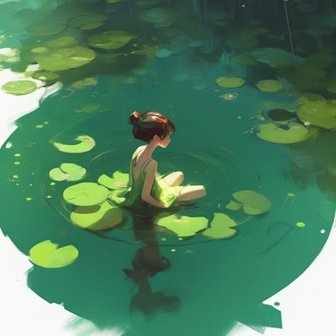 there is a painting of a fairy in a pond with green water  , concept art, sergey kolesov, animated film, concept art for movie, in style of atey ghailan, pixar concept art, by Goro Fujita, atey ghailan 8 k, animated film still, animated movie still, inspired by Atey Ghailan Pose In Water, Water Concept Art, Water Rendering, Water Reflection Art, Sergey Kolesov, Pond Illustration, Gaming Shelf, Atey Ghailan, Goro Fujita