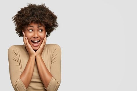 Expressive attractive african american f... | Free Photo #Freepik #freephoto #people #hand #woman #cute Blue Design Graphic, Advertising Video, Behance Design, African Hats, Perfect Teeth, Happy Black, Anniversary Logo, Cheer Girl, Computer Icon