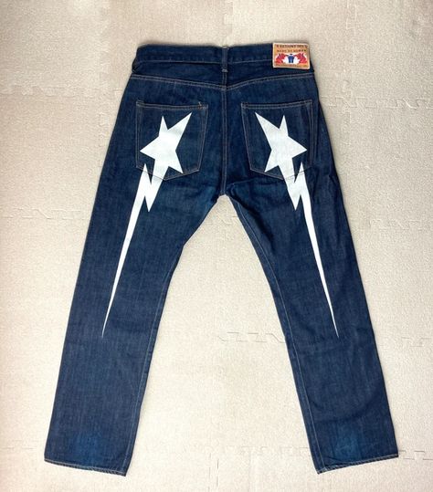 Bape Star Jeans, Bape Star Logo, Bape Pants, Bape Jeans, Bape Star, Bape Outfits, Evisu Jeans, Bape Sta, Trending Clothes