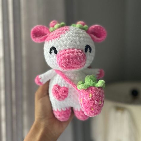 Crochet Mini Strawberry Cow | Amigurumi Cow| Cow Plush| Strawberry Cow Plush | Strawberry Plush Crochet toys free patterns easy #crochettoysfreepatternseasy #crochet #crochettoy #crochetpattern #crochetpatterns 4.208 Crochet Mini Strawberry, Strawberry Cow Plush, Toys Quotes, Plush Strawberry, Crochet Quilt Pattern, Cow Plush, Diy Crochet Toys, Crochet Toys Free Patterns, Strawberry Cow