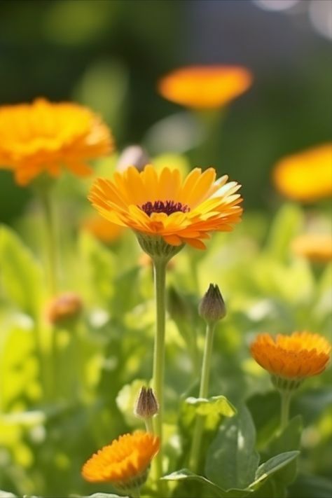 This photo shows a vibrant display of Calendula blooms. The annual flower is known for its cheerful yellow and orange petals, and it can be used for medicinal, culinary, and ornamental purposes. Calendula is also relatively low maintenance, making it a popular choice for gardeners of all levels. Pot Marigold, Annual Flowers, It Is Well, Garden Flowers, Low Maintenance, Flower Garden, Orange, Yellow, Flowers