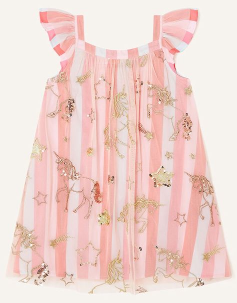 Trapeze Unicorn Embellished Dress Pink | Girls' Dresses | Monsoon UK. Monsoon Kids, Textured Cardigan, Trapeze Dress, Mesh Overlay, A Unicorn, Capsule Collection, Embellished Dress, Dress Pink, Embroidered Dress