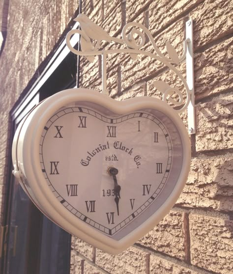 My garden clock. Cream vintage style heart shaped clock. Pink Heart Alarm Clock, Heart Wall Clock, Clock Asthetic Picture, White Clock Aesthetic, Heart Clock Drawing, Pink Clock Aesthetic, Clock Astethic, Clock Aesthetic Icon, Time Aesthetic Clock