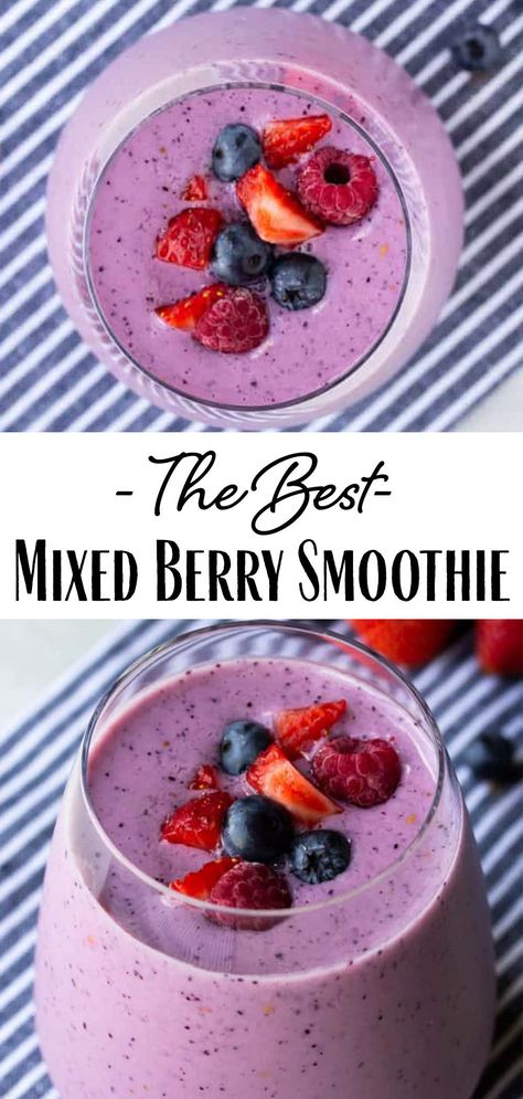 Mixed Berries Smoothie Recipes, Triple Berry Smoothie, Apricot Smoothie, Smoothie Recipes With Yogurt, Strawberries And Blueberries, Smoothie Fruit, Fruit Smoothie Recipes Healthy, Juice Smoothies Recipes, Mixed Berry Smoothie