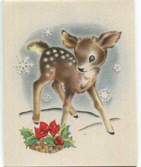 Card Bi, Spotted Deer, Baby Christmas Ornaments, Xmas Greeting Cards, Vintage Reindeer, Deer Buck, Greeting Card Art, Christmas Teddy Bear, Vintage Deer