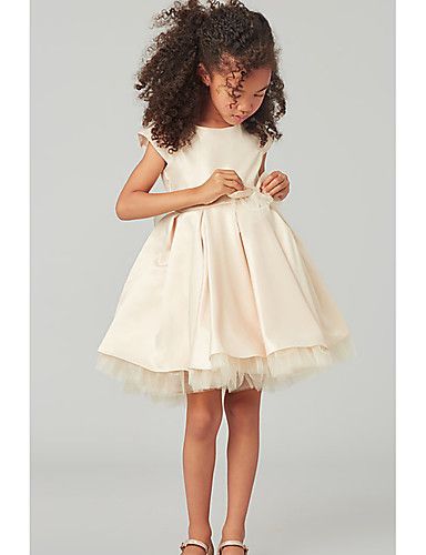 A-Line Knee Length Wedding Flower Girl Dresses - Satin / Tulle Cap Sleeve Jewel Neck with Bow(s) / Solid Pageant Outfits, Girls Communion Dresses, Satin Flower Girl Dress, Cheap Flower Girl Dresses, Pink Flower Girl Dresses, Girls Dresses Online, Flower Girl Dresses Tutu, Kleinfeld Bridal, Girls Pink Dress