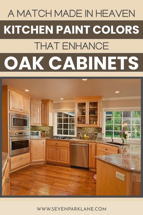 Kitchen paint colors that enhance oak cabinets Paint Colors For Kitchen Walls, Colors With Oak Cabinets, Oak Kitchen Cabinets Wall Color, Kitchen Paint Color, Modern Oak Kitchen, Kitchen Cabinet Color Schemes, Light Oak Cabinets, Green Kitchen Walls, Kitchen Cabinet Color