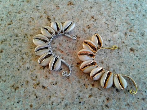 African Inspired Earrings, African Inspired Jewelry, Cowrie Shell Jewelry, Afrocentric Jewelry, African Earrings, Wrap Earrings, Seashell Jewelry, African Jewelry, Shell Jewelry