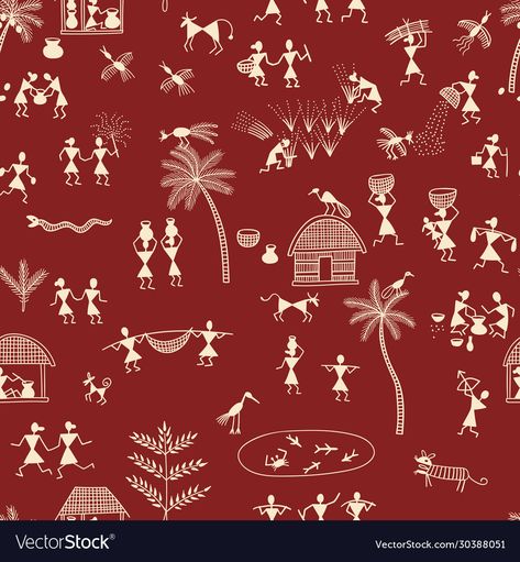 Crops Illustration, Wrapping Paper Wallpaper, Worli Painting, Warli Painting, Warli Art, Motif Pattern, Gym Decor, Paper Wallpaper, Vector Clipart