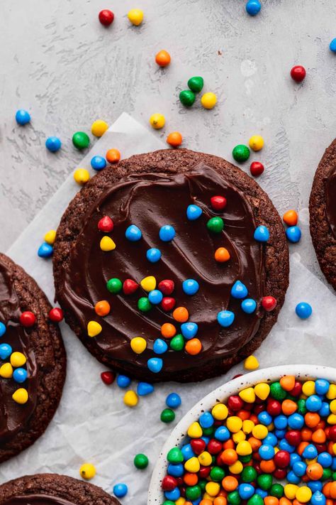 Cosmic Brownie Cookies, Rainbow Chocolate, Triple Chocolate Cookies, Cosmic Brownies, Chocolate Ganache Frosting, Brownie Cups, Cookie Brownie Recipe, Ganache Frosting, Fudgy Brownie