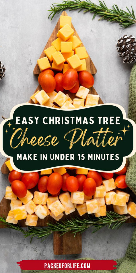 A festive healthy Christmas appetizer featuring rows of cubed cheese, cherry tomatoes &  rosemary sprigs arranged in the shape of a Christmas tree, Cheese Cube Christmas Tree, My Pins Saved Boards Christmas, Christmas Cheese Trees, Christmas Tree Cheese Platter, Christmas Tree Cheese Tray, Christmas Meat And Cheese Tray Ideas, Holiday Trays Party Appetizers, Meat And Cheese Christmas Tray Ideas, Christmas Tree Cheese Wedges