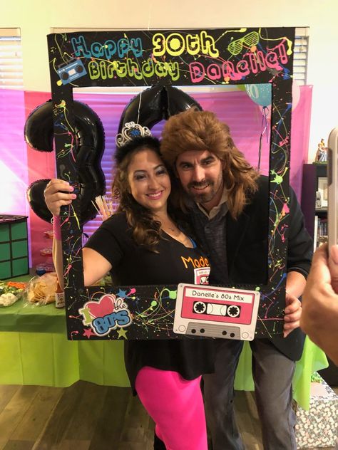 80s photo booth frame. Purchase on fb Danelle's Creations or Instagram @danellescreations 80s Themed Photo Booth, 90s Theme Photo Booth, 80s Party Photo Booth, Photo Both Ideas, Diy 80s Party Decorations, 80s Photo Booth, 30th Birthday Photo Booth, 90s Photo Booth, Party Photo Frame