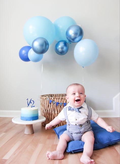 Baby 6 month half birthday baby boy 4 Months Birthday Ideas, 6 Months Shoot Ideas, 6 Months Photo Shoot Ideas, 6month Birthday Ideas, Six Month Birthday Photoshoot, 6 Month Baby Celebration Ideas, Cake For 6 Months Baby Boy, 6 Month Baby Cake Half Birthday Boy, Half Way To One Baby Pictures Boy