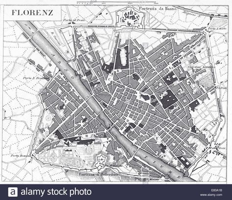 Engraved illustrations of the Map of Florence,Italy from Iconographic Encyclopedia of Science, Literature and Art, Circa 1851 Stock Photo Map Of Florence Italy, Science Literature, Architecture Models, Engraving Illustration, Italy Map, Photo Engraving, City Maps, Florence Italy, The Map