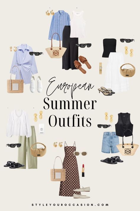 France Inspired Outfit, Cute Fits For Vacation, European Old Money Aesthetic Outfits, Chic Flight Outfit, Curvy Italian Style, Italy Summer 2024 Outfits, Shein Europe Outfits, Italian Vacation Capsule Wardrobe, Italy August Outfits