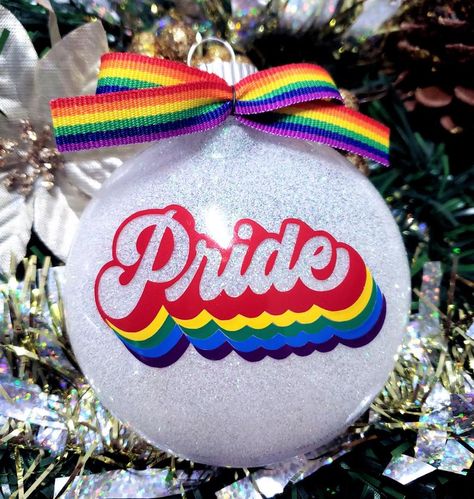 Pride Ornaments Diy, Rainbow Ornaments Diy, Pride Crafts To Sell, Pride Ornament, Diy Tree Ornaments, Glitter Christmas Ornaments, Yule Decor, Pride Christmas, Guys 21st Birthday