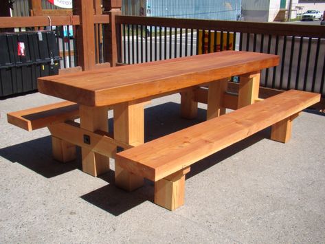 Raging Elk Picnic Table | True Axe Timber Crafts Heavy Duty Picnic Table, Rustic Outdoor Table Decor, Large Picnic Table, Dyi Table, Picknick Table, Timber Crafts, Mountain Furniture, Cottage Landscaping, Outdoor Sofa Diy