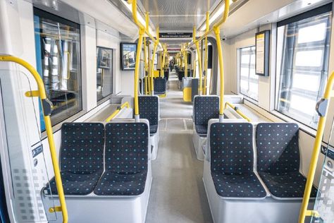 Interior of new Oslo trams Tram Interior, Rapid Transit, Corporate Identity Design, Engineering Projects, Rolling Stock, In The Winter, Identity Design, The Streets, First Look