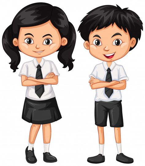 Boy and girl in school uniform Free Vect... | Free Vector #Freepik #freevector #school #kids #education #woman Boy Uniform School Outfits, School Uniform Images, Uniform Drawing, Boy And Girl Drawing, Teacher Cartoon, Boy Uniform, Student Cartoon, Uniform School, Boy And Girl Cartoon