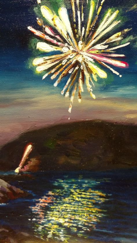 "Fireworks on Monhegan", oil on canvas with gold leaf, 12" x 12". Firework Painting, Color Party, Art Theme, Oil Pastels, Painting Wallpaper, Paint Color, Painting Projects, Art Project, Oil Pastel