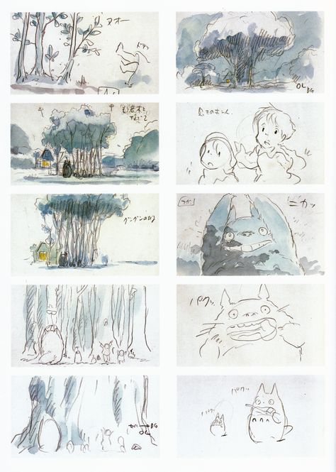 My Neighbor Totoro | Hayao Miyazaki | Studio Ghibli / Kusakabe Satsuki, Kusakabe Mei, and Totoro Studio Ghibli Sketches Hayao Miyazaki, Studio Ghibli Original Art, Studio Ghibli Concept Art Sketch, Hayao Miyazaki Storyboard, Hayao Miyazaki Drawing, Hayao Miyazaki Sketch, Studio Ghibli Storyboard, Miyazaki Storyboard, Studio Ghibli Concept Art