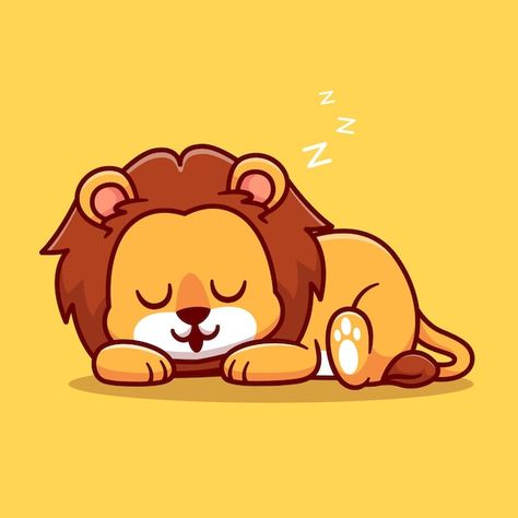 Lion Sleeping, Sleeping Cartoon, Nature Icon, Lion And The Mouse, Plant Cartoon, Coffee Cartoon, Lion Illustration, Lion Drawing, Sleeping Animals