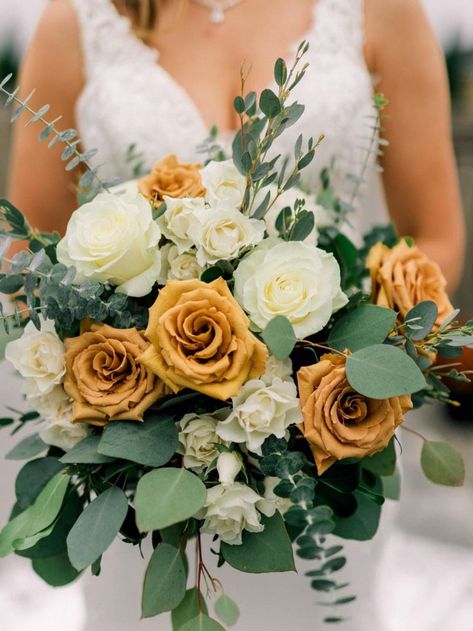 Golden Mustard Rose Bouquet, White And Toffee Rose Bouquet, Toffee Rose Wedding Bouquet, Toffee Roses Bouquet, Toffee Roses Wedding, Toffee Rose Bouquet, Grace Jackson, Bridal Bouquet Green, Neutral Wedding Palette