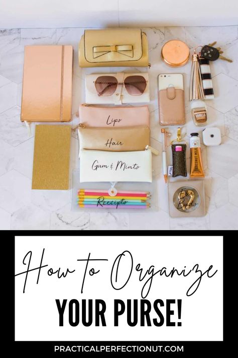 Tired of a messy purse? Here are some easy tips to implement to organize your purse and keep it that way! Things To Keep In Purse, What To Carry In Your Purse, Stuff To Keep In Your Purse, What’s In Your Purse, What Do You Keep In Your Purse, What To Put In Your Purse When Traveling, What To Keep In Your Purse, Organizing Hacks Dollar Stores, Kitchen Cabinet Organization Ideas