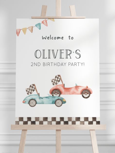 Editable Racing Car Birthday Welcome Sign DIGITAL DOWNLOAD DEMO LINK- Try before you buy! Copy & Paste link into your browser ►https://www.corjl.com/d/5D3N8C Simply edit using your computer, laptop or phone, no software required! ►Find more race car themed items here: https://www.etsy.com/shop/MerryPartyPrintables?search_query=race+car Vintage Car First Birthday, Retro Race Car Birthday, Vintage Race Car Birthday Backdrop, Vintage Race Car Party Invitation, Vintage Race Car Invitation, Vintage Race Car Birthday Zazzle, Vintage Race Car Birthday, Vintage Race Car Party, Vintage Car Birthday