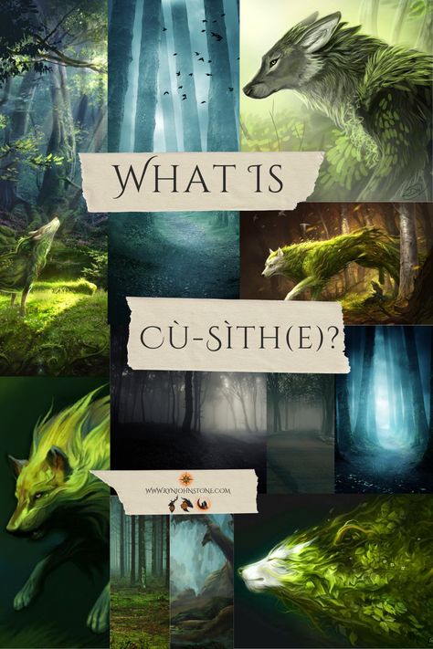 Cù-Sìth(e) (pronounced Koo-Shee) are mythological creatures in Irish (spelt cú sídhe), Scottish and Celtic folklore and mythology. The creature is also considered like the Cwn Annwn in Welsh mythology. I would also say it sounds like Hellhounds.  #celtic #mythology #celticmythology #CùSìth fairy #faerie #fey #fae #Cù Celtic Mythology Aesthetic, Celtic Fae Aesthetic, Celtic Mythological Creatures, Celtic Mythology Creatures, Celtic Monsters, Welsh Mythology Creatures, Celtic Fairies, Celtic Faeries, Welsh Folklore