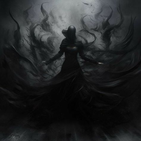 Dark Magic Fantasy Art, Shadowfell Dnd, Fantasy Dark Magic, Shadow Magic Art, God Of Shadows, Shadow Magic Aesthetic, Shadow Goddess, Shadow Mage, Shadow Angel