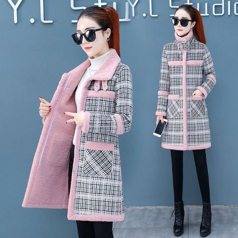 Plaid Outerwear, Woolen Coat Woman, Plaid Outfits, Cotton Coat, Woolen Coat, Winter Coats Jackets, Winter Coats Women, Coat Fashion, Quilted Jacket