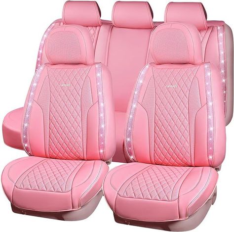 Pink Nappa Leather Bling Diamond Seat Covers Full Seats, Pink Car Seats Covers, Pink Seat Covers For The Car, Pink Car Decorations, Car Seat Cover, Pink Suv, Pink Seat Covers, Pink Car Interior, Pink Car Seat Covers, Suv Seat Covers