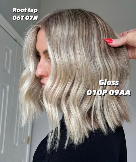 Lisa Mathews on Instagram: "Vanilla Blonde formula drop 

Lightened using @redkenpro Flash Lift Power 9 with built in bonder. The level of lift I’m able to achieve is unreal 🙌

This formula is for a level 10 blonde (swipe to see the lift before toning) that wants a darker ashy root and bright but cool blonde. 
Root Tap: 07N 06T (this was just a slight tap to blend and blur) 
Gloss formula: 010P 09AA (my fav formula for a bright but cool blonde) 

Save this look for reference
Tag someone who would love this hair
@behindthechair_com @marybehindthechair @haleygable @chrissylan @caitlyn_cummings @kevin.givens @_shayalexis #BTCxRedkenPartner #behindthechair
#thebtcteam #flashliftpower9 

#brightblonde #hairtrends #vanillablonde #haireducator #blondingspecialist @cosmoprofbeauty @saloncentric @ Level 9 Cool Blonde, Root Tap Blonde Formula, Platinum With Root Tap, Root Tap, Blonde Hair With Root Tap, Blonde With Root Tap, Blonde Hair Root Tap, Bright Blonde Root Tap, Root Tap Blonde