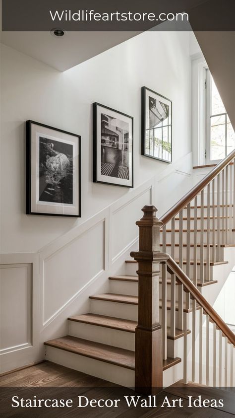 Office Staircase Decor Wall Art Ideas Stairway Picture Wall, Office Staircase, Stairs Wall Decor Ideas, Stairway Pictures, Framed Drawings, Gallery Wall Lighting, Gallery Wall Stairs, Decorating Stairway Walls, Stairway Gallery Wall