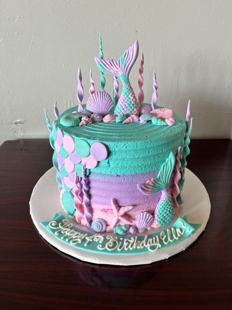 Cakes For 4 Year Girl, Cakes For 5 Year Girl, Cake For 4 Year Girl, Birthday Cake For 4 Year Girl, 4th Birthday Cake, Teal Mermaid, 4th Birthday Cakes, Cupcake Birthday, Cupcake Birthday Cake