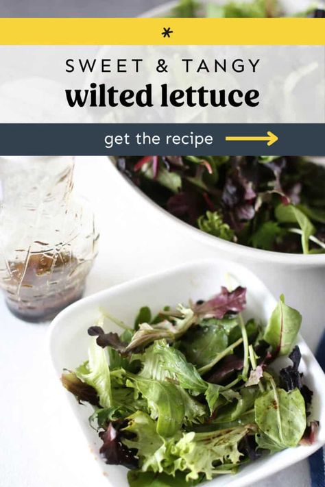 Hot lettuce? Yes, it's awesome! This simple wilted lettuce salad and its homemade dressing makes for a quick, delicious, and healthy addition to your favorite meal. #wiltedlettuce #salad #recipes #vegetarian #vegan Salad Recipes Vegetarian, Wilted Lettuce Salad, Salad Bowl Recipes, Wilted Lettuce, Vegan Dressing, Hearty Lunch, Salad Meal Prep, Lettuce Salad, Homemade Dressing