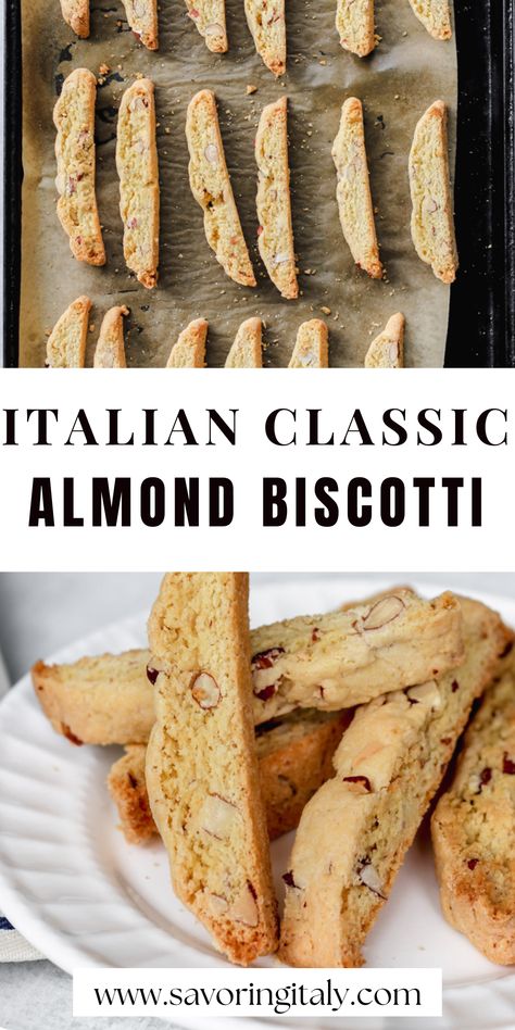 Classic Almond Biscotti, Authentic Biscotti Recipe, Italian Cookie Recipes Italy, Diy Biscotti Recipes, Biscotti With Almond Flour, Cooking With Almonds, Italian Biscotti Cookies, Best Almond Cookies Recipes, Italian Almond Biscotti