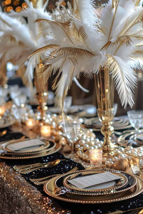 12 Timeless Black And White Table Settings For Weddings • Decorations For 80th Birthday Party, Black And Gold Dinner Party, Black And White Table Settings, Black And White Tablescapes, Black And White Table Setting, Gold And White Art, Table Settings For Weddings, White Table Setting, Gatsby Birthday Party