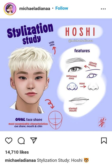 Stylisation Hoshi from seventeen Seventeen Drawing Fan Art, Hoshi Tiger Drawing, Hoshi Drawing, Seventeen Sketch, Stylization Study, Face Art Drawing, Face Anatomy, Seventeen Instagram, Tiger Drawing