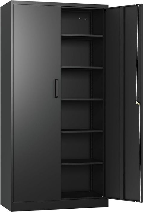 Amazon.com: Metal Garage Storage Cabinet with 2 Doors and 5 Adjustable Shelves 71" Pantry Cabinet Utility Storage Cabinet Locking Steel Storage Cabinet Utility Locker Multifunctional Garage Storage 71x32x16 : Home & Kitchen Black Metal Cabinet, Storage Cabinet Kitchen, Metal Garage Storage Cabinets, Garage Storage Cabinet, Utility Storage Cabinet, Locking Storage Cabinet, Shelves Metal, Metal Storage Cabinet, Steel Storage Cabinets