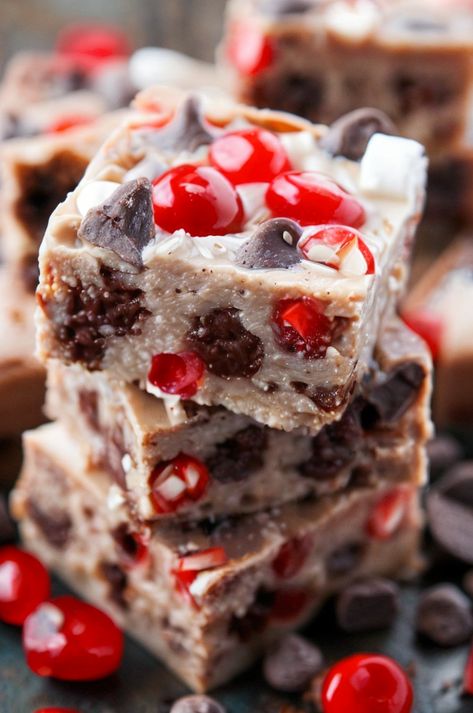 Indulge in creamy Cherry Garcia Fudge, bursting with cherries and chocolate. Perfectly sweet treat for any occasion! #Fudge #CherryGarcia #Dessert #Chocolate #Treats Cherry Garcia Fudge Recipe, Cherry Garcia Fudge, Cherry Fudge, Cherry Garcia, Cranberry Orange Cake, Newfoundland Recipes, Rocky Road Fudge, Easy Holiday Treats, Cherry Delight