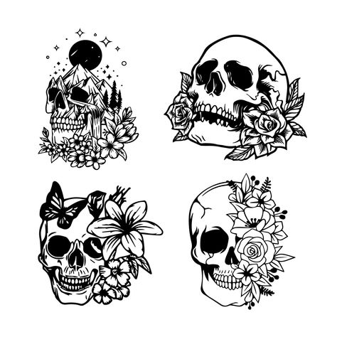 Skull Svg Files Free, Small Tattoos Skull, Skull Svg Free, Pretty Skull Tattoos, Girly Skull Tattoos, Skull Tattoo Designs, Skull Template, Girly Tattoo, Girly Skull