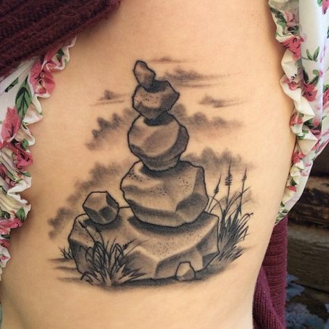 Rocks Tattoo Stone, Cairn Tattoo, Moving On Tattoos, Nature Tattoo Ideas, Balance Tattoo, Stone Tattoo, Cool Nature, Rock Tattoo, Cute Tats