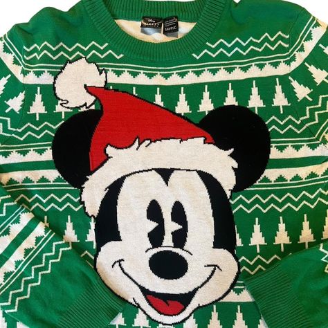 Disney Mickey Mouse Christmas Sweater
Size: Small (runs oversized; can be unisex)
Color: Green
LIKE NEW CONDITION, no flaws. Might have been worn 1-2 times. Perfect for your next trip to Disney or any festive holiday party!

Features:
-Officially Licensed Mickey Mouse Santa Hat Big Face Ugly Christmas Sweater
-Includes an adult unisex standard fit ugly Christmas sweater. Does not include anything else.
-You'll love the comfort and look of this classic ugly Christmas sweater. A relaxed fit that feels just right; Perfect ugly Christmas sweater for men and women.
-Made of super soft fabric these ugly Christmas sweater will keep you warm and comfortable; This Mickey Mouse unisex ugly Christmas sweater is a must have for all fans.
-55% cotton;  45% acrylic

Measurements:
-PTP: 18” and has some Mickey Mouse Christmas, Mouse Christmas, Christmas Sweater Men, Sweater For Men, Big Face, Disney Ladies, Festive Holiday, Disney Mickey Mouse, Santa Hat