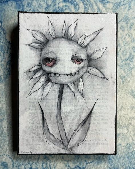 Creepy Flower Drawing, Creepy Artwork, Plant Drawings, Moody Art, Plant Drawing, Different Flowers, Monster Art, Flower Drawing, Dark Art