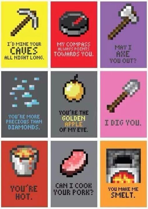 Minecraft pickup lines Minecraft Valentines Cards, Minecraft Valentines, Cheesy Valentine, Minecraft Drawings, Diy Valentines Cards, All Minecraft, Diy Minecraft, Minecraft Funny, Instruções Origami