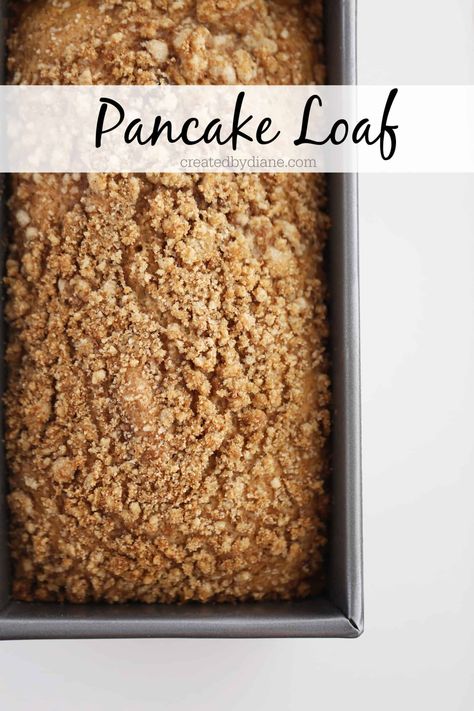 Pancake Loaf | Created by Diane Pancake Mix Bread Recipe, Pancake Loaf, Pancake Bread Recipe, Crumb Topping Recipe, Cake Mix Pancakes, Pancake Mix Recipe, Pancake Mix Recipes, Baked Pancakes, Loaf Recipes